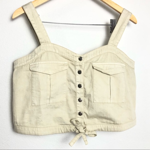 Free people New ivory palm desert Denim crop Top S - Picture 5 of 9